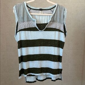 We The Free light blue and olive green Striped Tank Top